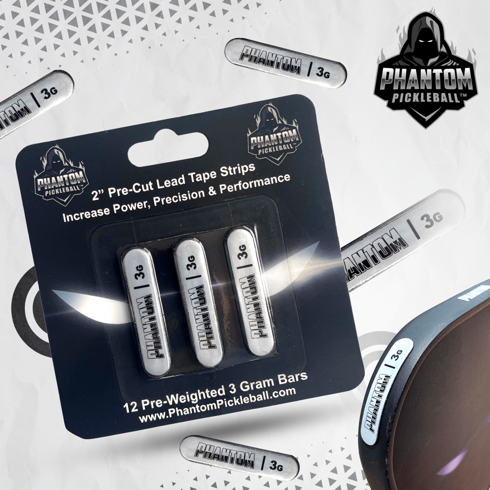 Phantom Pickleball Lead Tape – 12 count – Pre-Cut – 3 gram bars