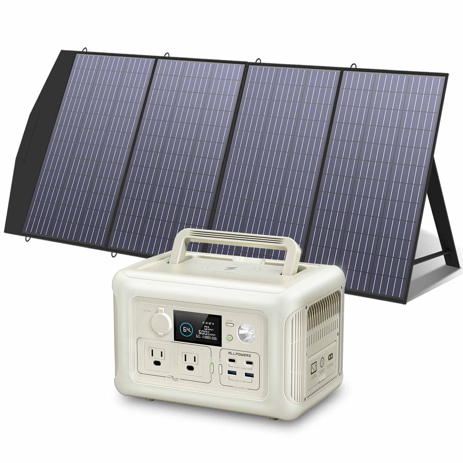 ALLPOWERS R600 Beige Portable Power Station 600W 299Wh LiFePO4 Battery R600-Beige+ SP033 200W Solar Panel