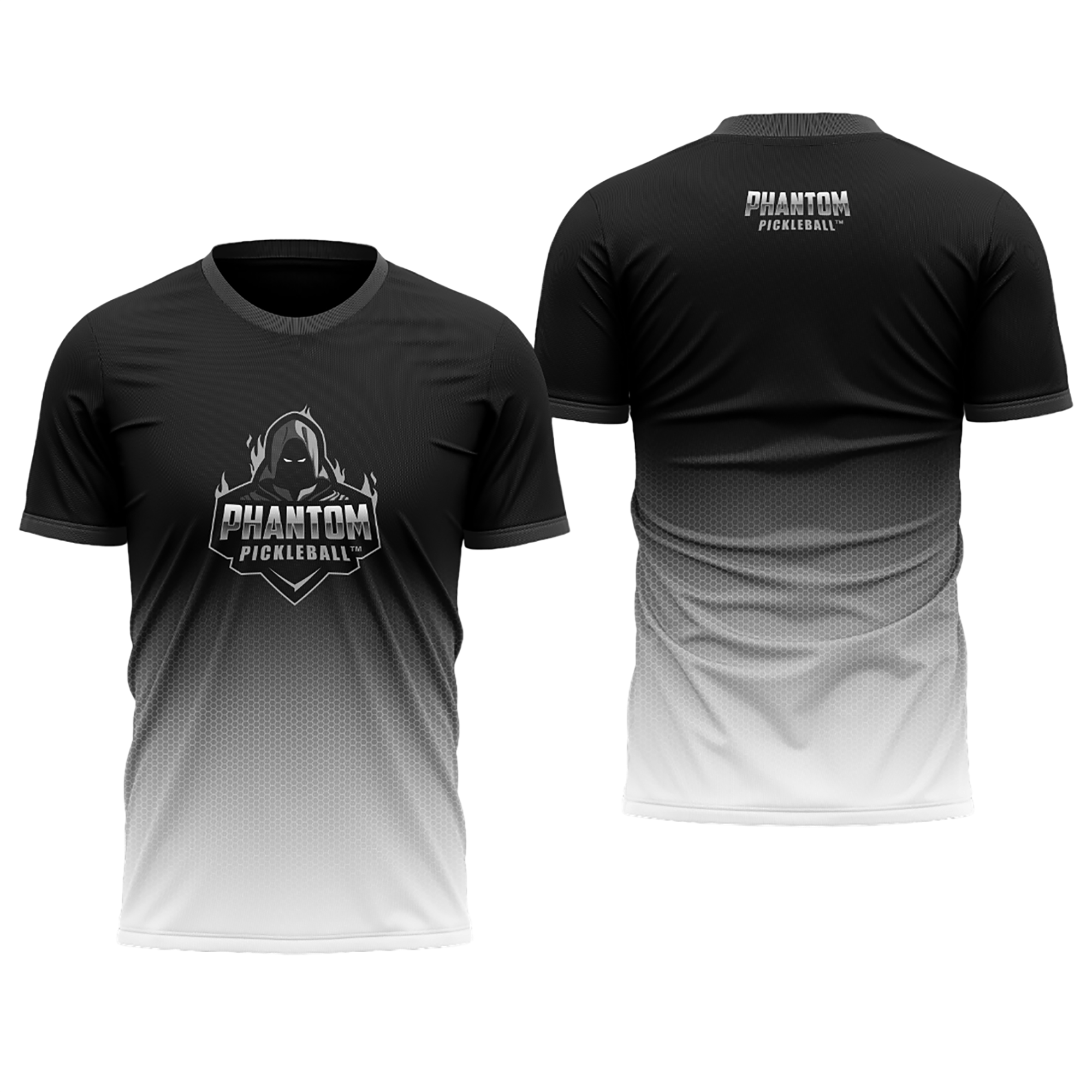 TEAM PHANTOM Unisex Short Sleeve Dry-Fit Full Sublimation T-Shirt – Black/White Gradient