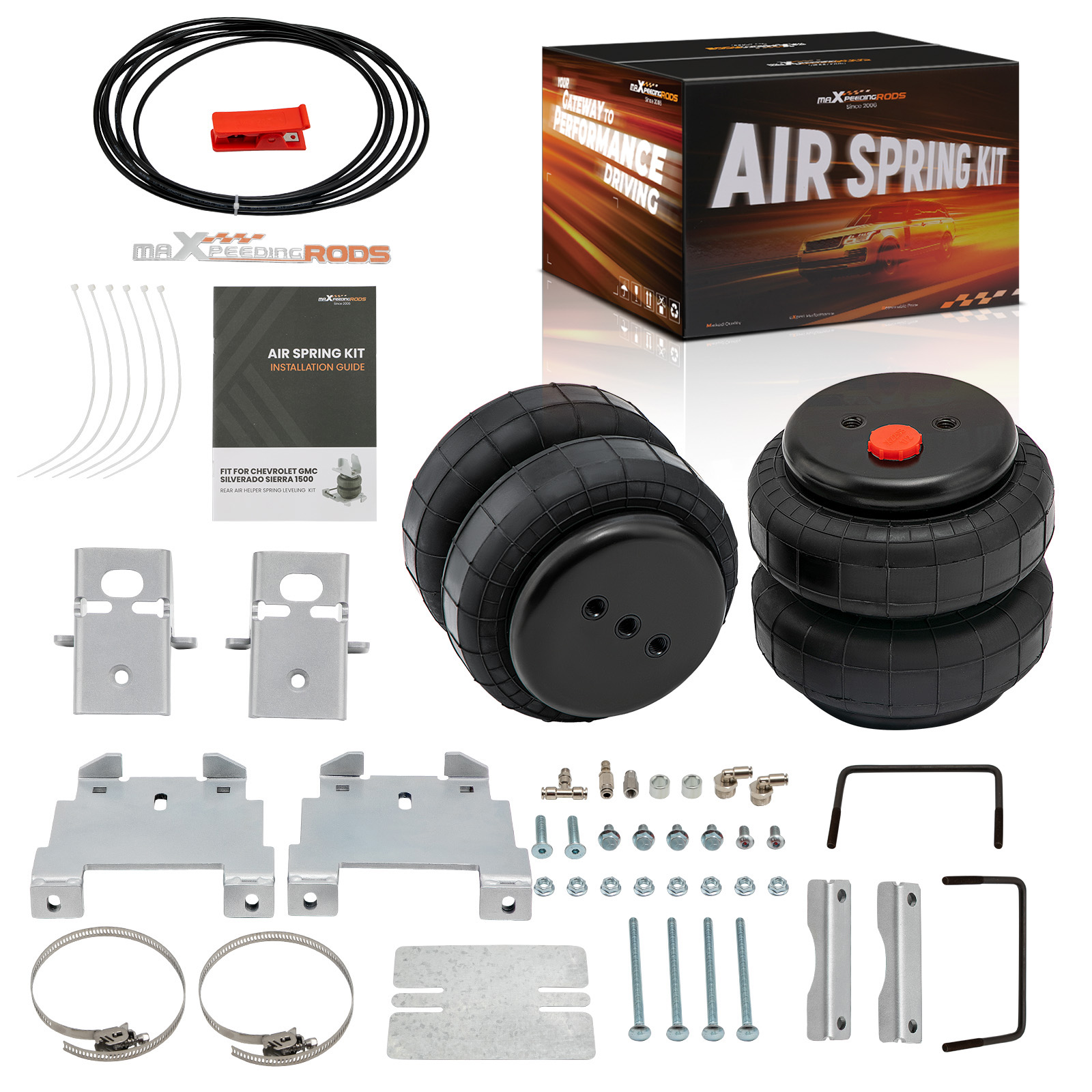 Rear Air Suspension Helper Spring Kit compatible for GMC Sierra 1500 2007-2018 6 Lug Wheels