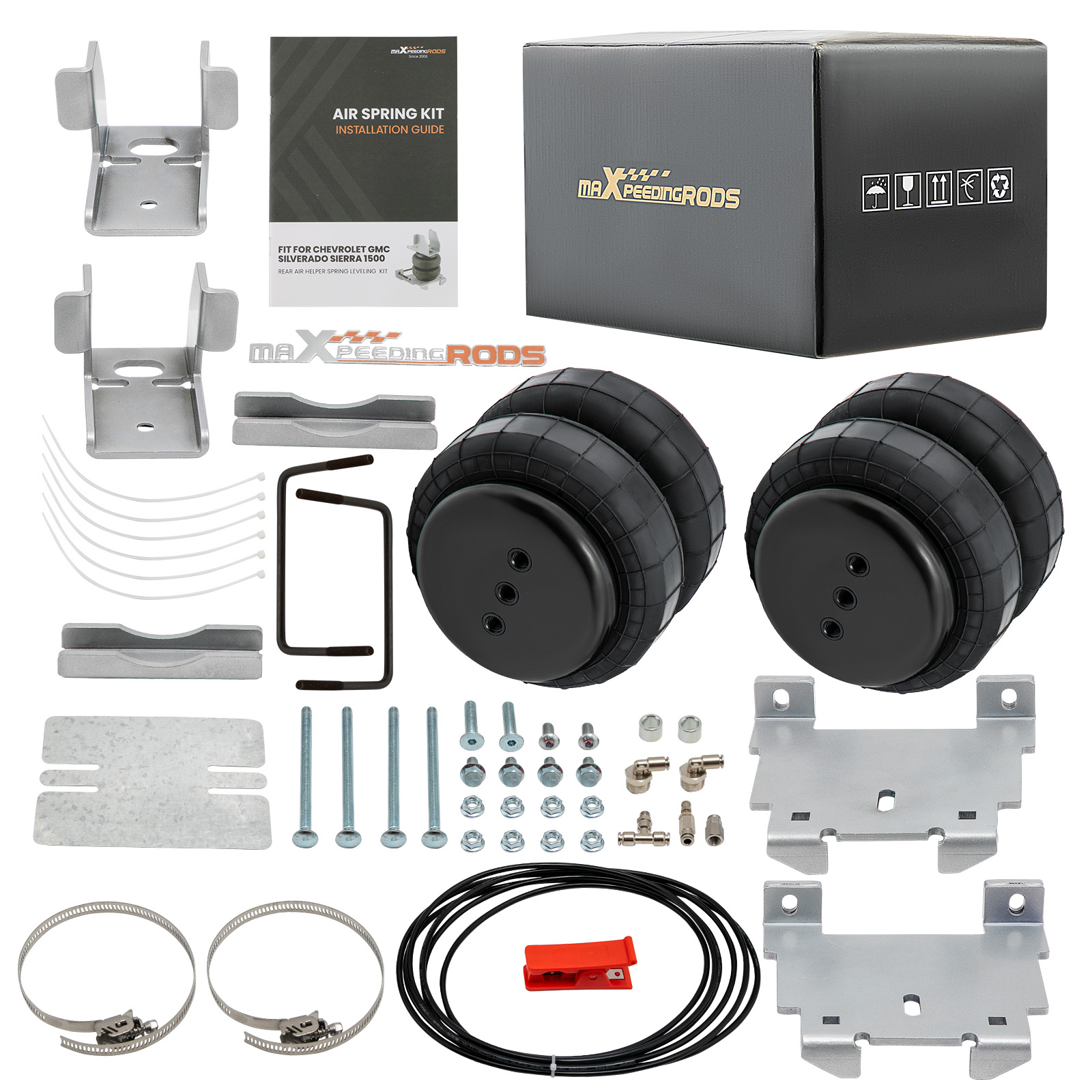 Air Suspension Helper Spring + Compressor Kit compatible for GMC Sierra 1500 2007-2018