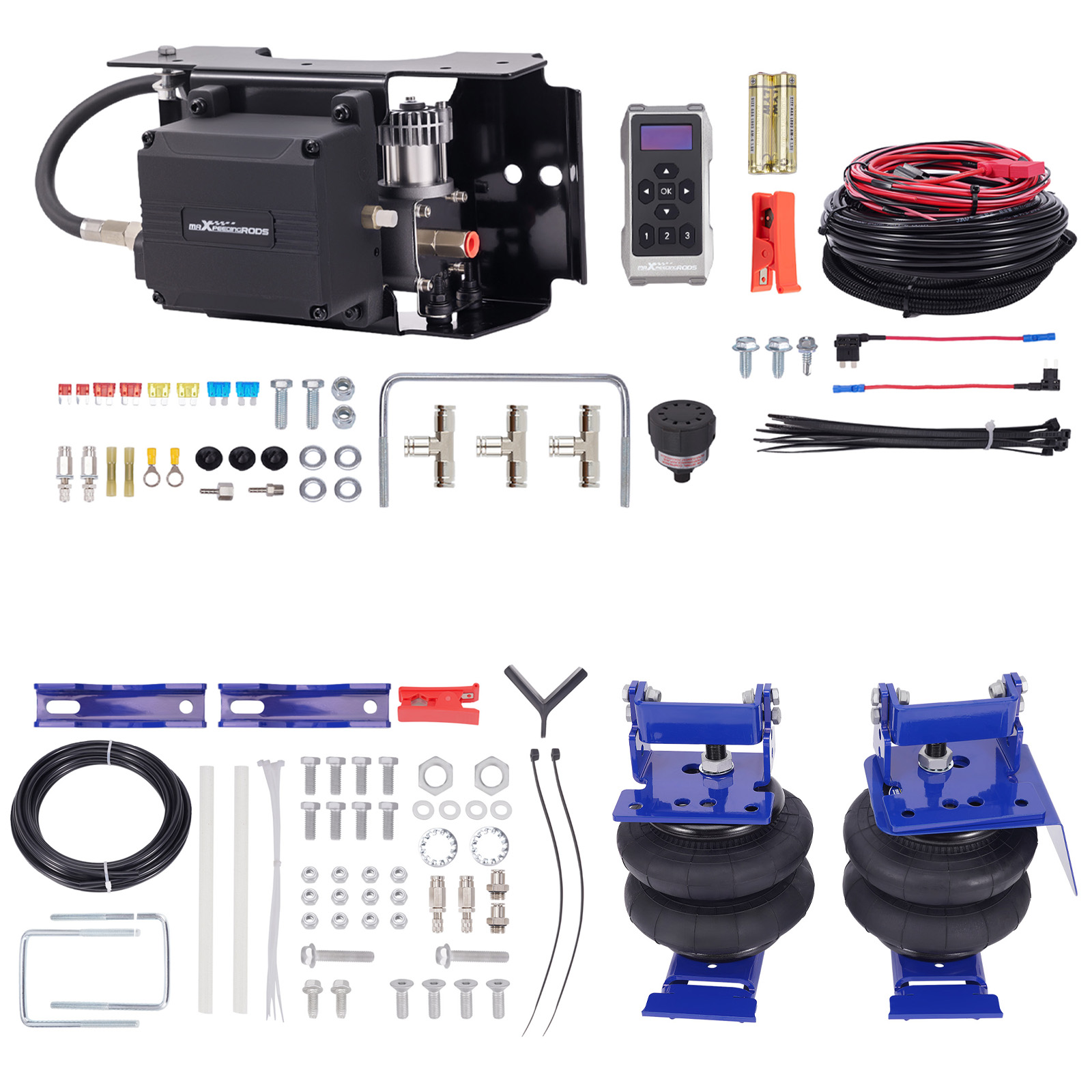 Air Suspension Kit + Wireless Air Shock Compressor Kit compatible for Dodge Ram 1500 06-08