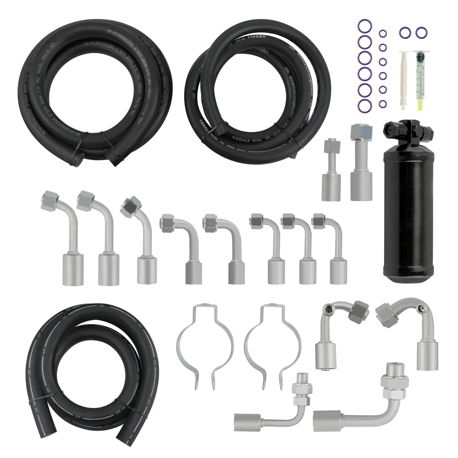 Universal Details 134a Air Conditioning Hose Kit R-Ring Fittings Drier