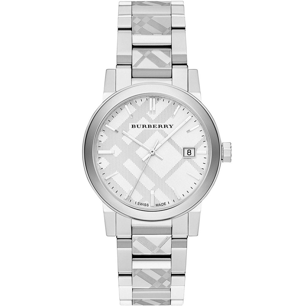 Burberry BU9037 The City Engraved Checked Steel Unisex Watch