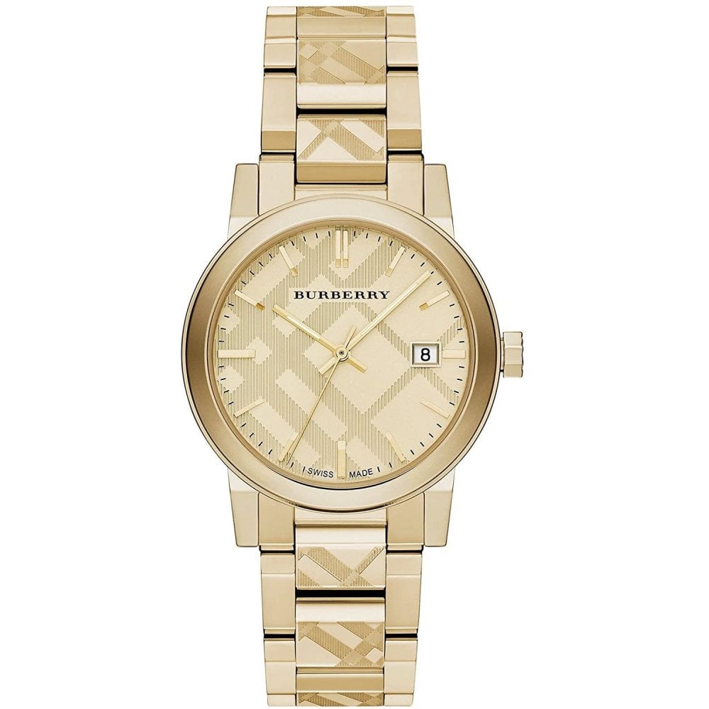 Burberry BU9038 The City Engraved Checked Gold Unisex Watch