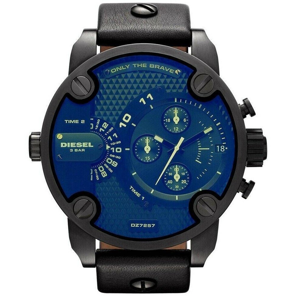 Diesel DZ7257 Bad Ass Chronograph Blue Dial Black Leather Men’s Watch