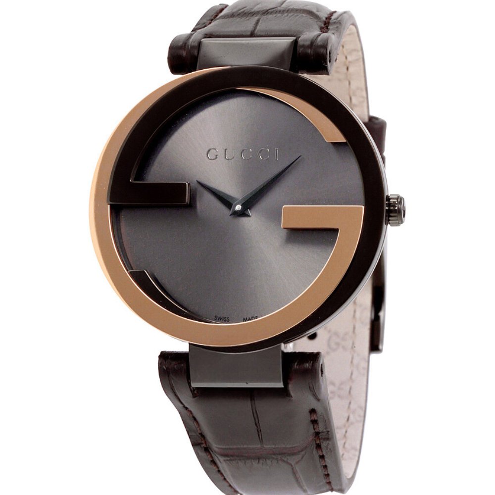 Gucci YA133304 Interlocking-G Black Dial Brown Leather Ladies Watch