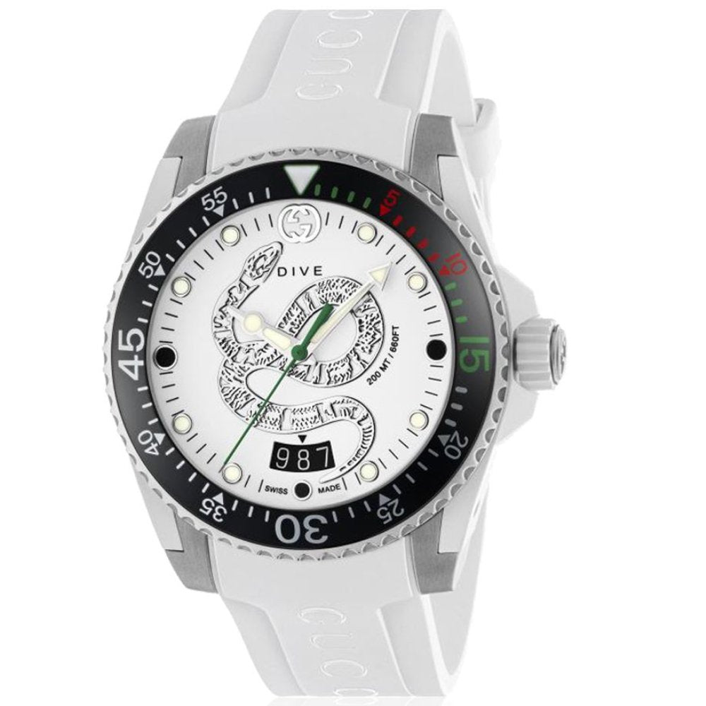Gucci YA136330 Dive White Snake Motif Dial Men’s Watch