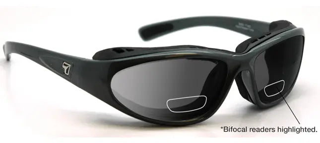 7Eye by Panoptx Bora Sunglasses – Glossy Black Frame with Sharpview Gray +2.00 Reader lenses