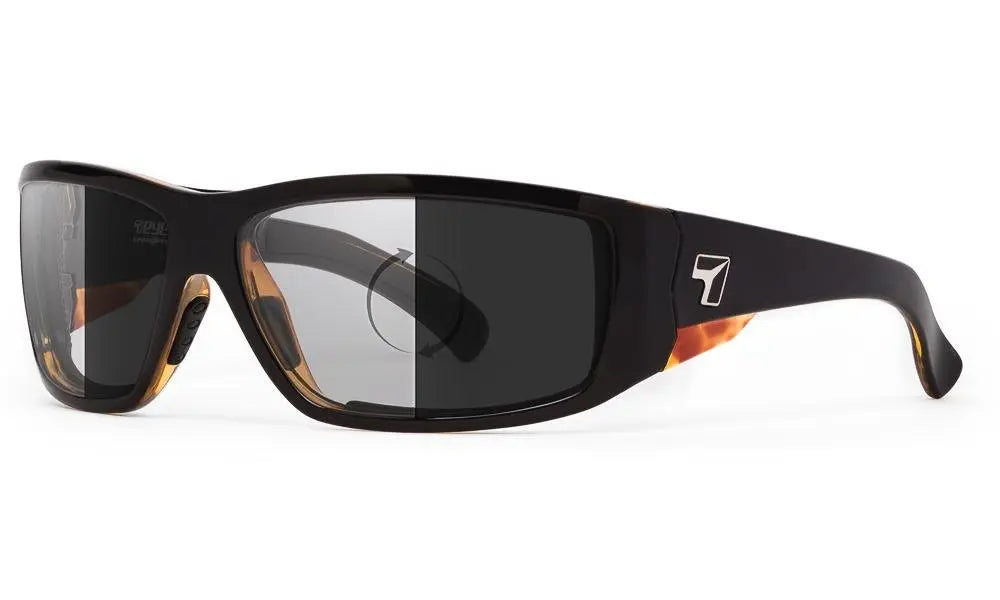 7Eye by Panoptx Maestro Sunglasses – Black Tortoise frame with Photochromic DarkShift lenses