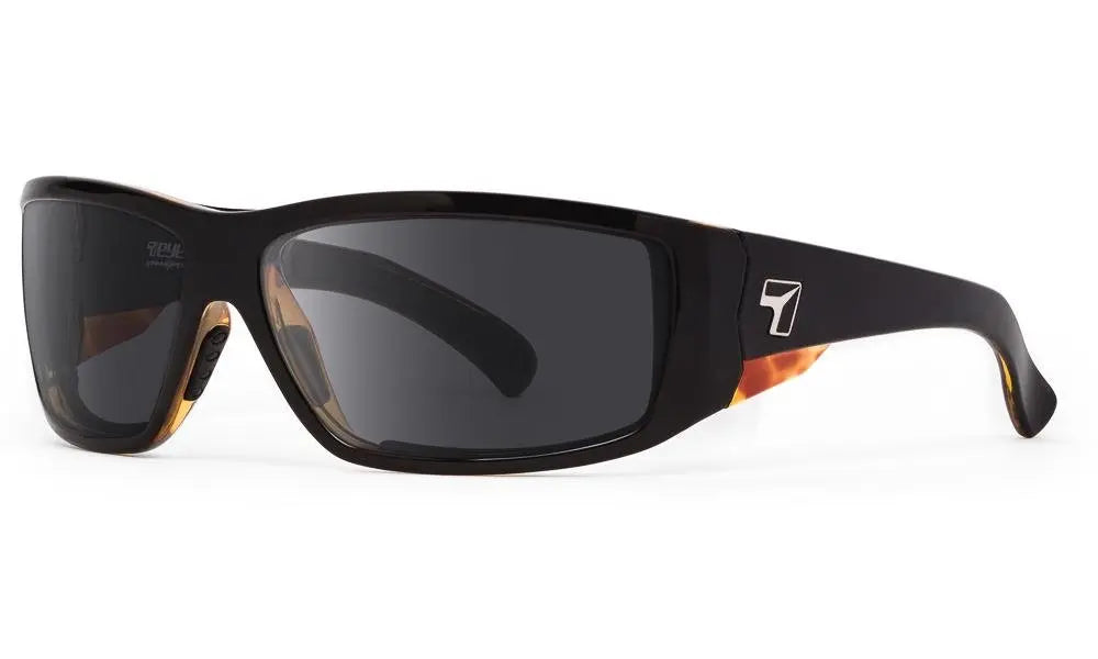 7Eye by Panoptx Maestro Sunglasses – Black Tortoise frame with Polarized Sharpview Gray PC lenses
