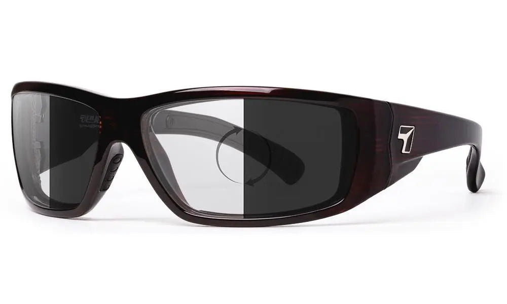 7Eye by Panoptx Maestro Sunglasses – Mahogany frame with Photochromic DarkShift lenses