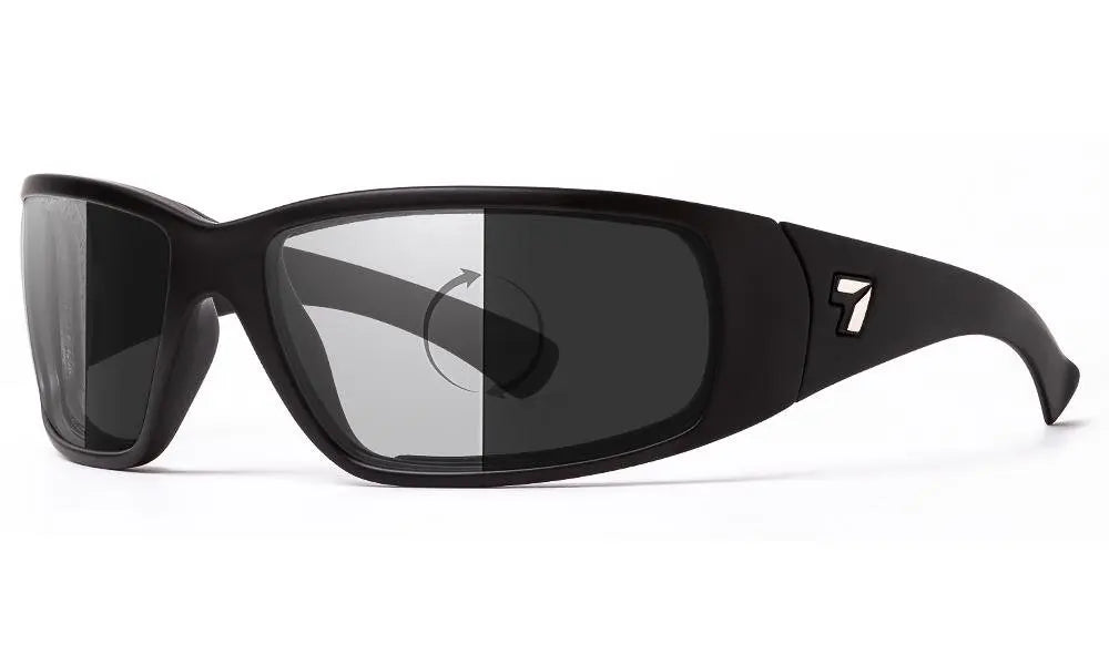 7Eye by Panoptx Taku Sunglasses – Matte Black frame with Photochromic DarkShift lenses